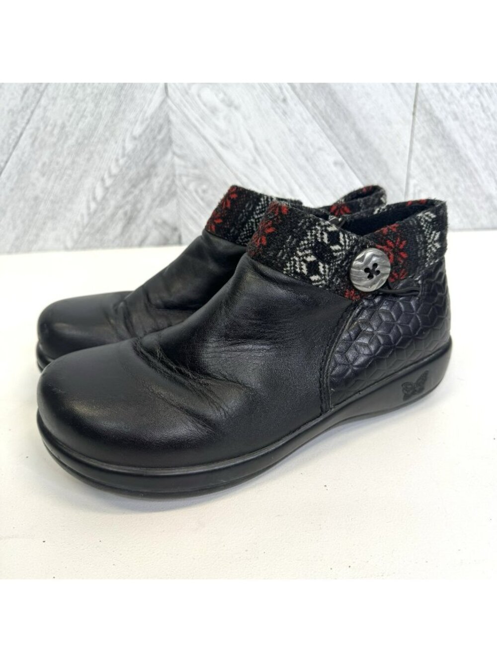 Alegria Sitka Ankle Bootie Shoes Black Leather Fair Isle Womens EU 40 US 9.5/10